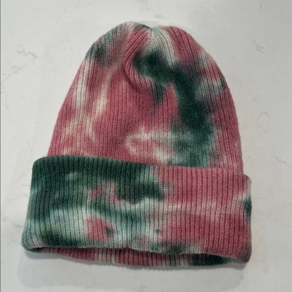 Kids Tie-Dye Knit Beanie - Pink & Green